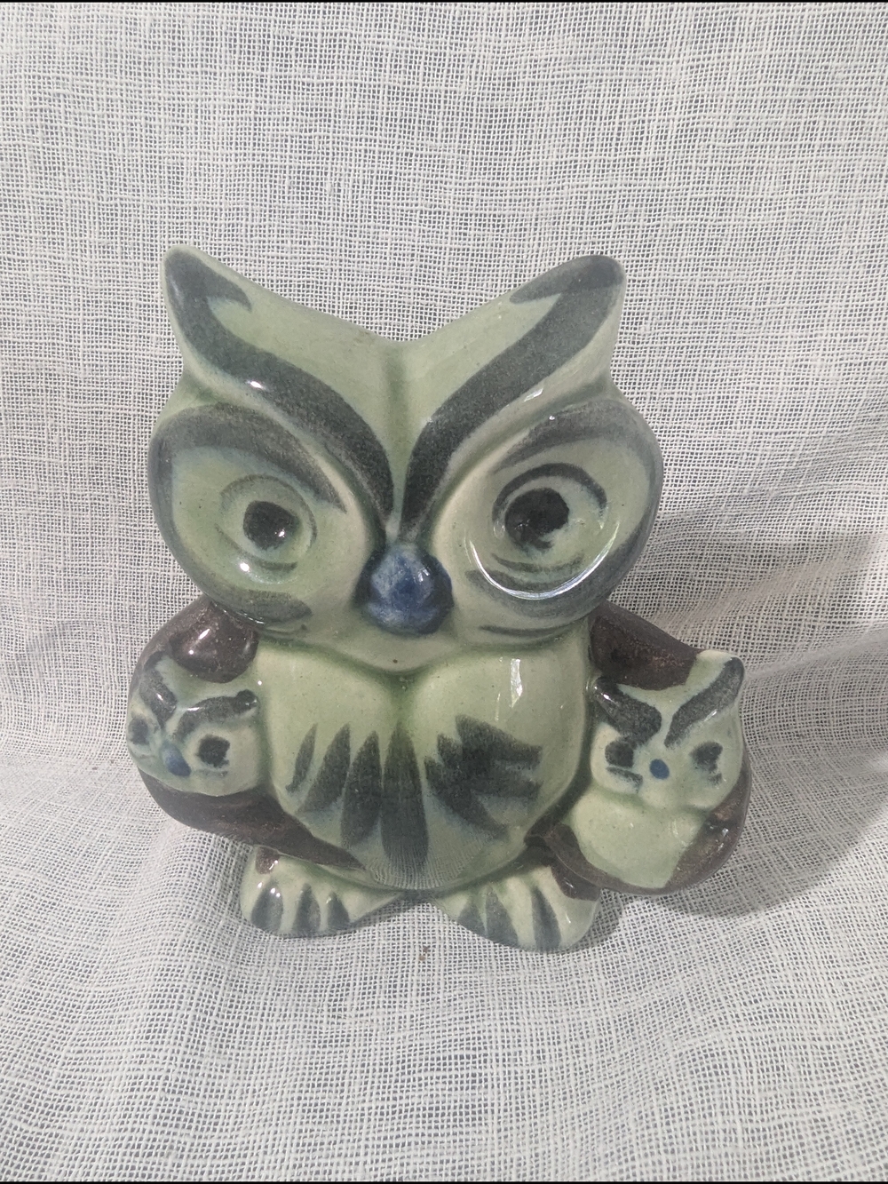 Vintage Green Ceramic Owl Figurine Decorative Home Accent Bird Collectible